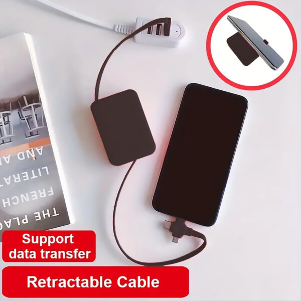 Multi-Functional 3-in-1 Retractable USB Cable with Built-in Phone Stand