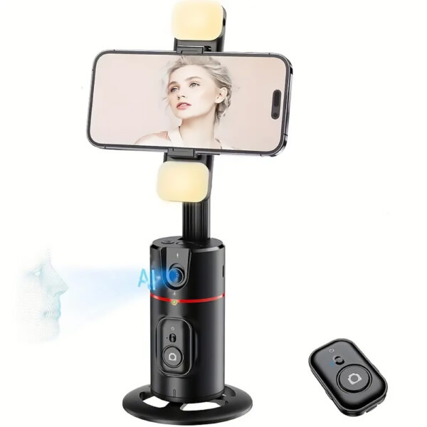 360° Auto FaceTraking AI-Powered Smart Gimbal for Live Streaming, Vlogging, Rotatable and Foldable Phone Holder with Tripod Stand, Remote Control