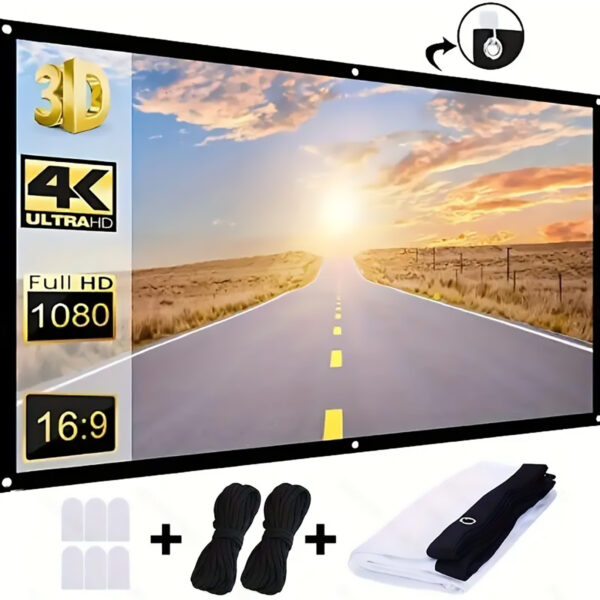 4K 3D Projector Screen, Portable Foldable, for Home Theater, Outdoor/Indoor, 4K Resolution