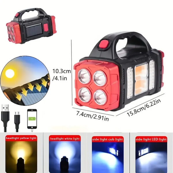 LED Solar Powered Camping Flashlight - Solar Rechargeable, Portable, Water Resistant - Image 6