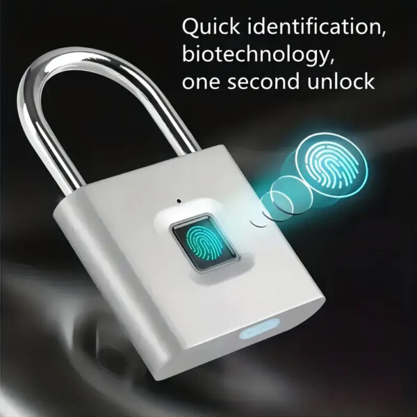 Biometric Fingerprint Smart Padlock, Keyless Rechargeable made from Metal with Anti-Theft Lock, Portable Lightweight Security Solution for Suitcases & Luggage