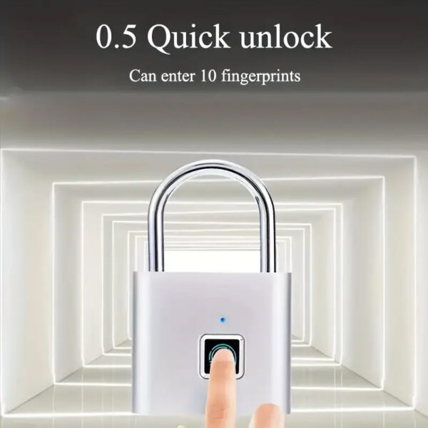 Biometric Fingerprint Smart Padlock, Keyless Rechargeable made from Metal with Anti-Theft Lock, Portable Lightweight Security Solution for Suitcases & Luggage - Image 3