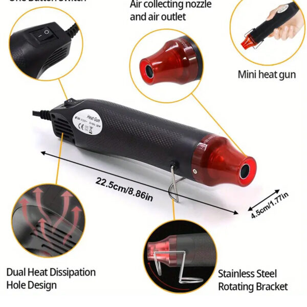 Hot Air Heat Gun, Multi-Function Hand-Held Heat Tool, Electric Power Temperature Blower, For DIY, Shrink Tubing, Soldering, Wrap Plastic, Rubber stamp - Image 3