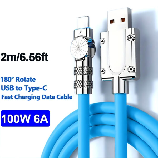 100W 6A Super Fast Charging USB-C to USB-A Cable, 2m Length, Universal Compatibility, Compatible Android and iOS devices Blue Color - Image 2