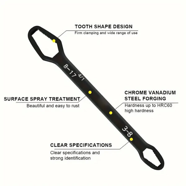 Universal Wrench Adjustable Self-Tightening, 3-17mm Grip Range, Heavy Duty Double End Spanner Ideal for Car Bike and Home Repair - Image 3