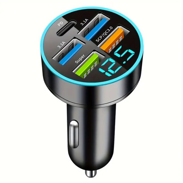 Car Charger 5 Ports USB Super Fast with Intelligent Voltage Detection and Digital Display - Image 4