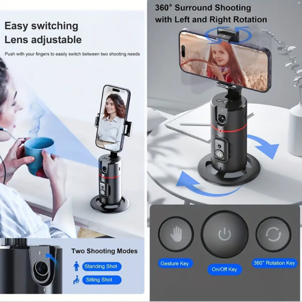 360° Auto FaceTraking AI-Powered Smart Gimbal for Live Streaming, Vlogging, Rotatable and Foldable Phone Holder with Tripod Stand, Remote Control - Image 3