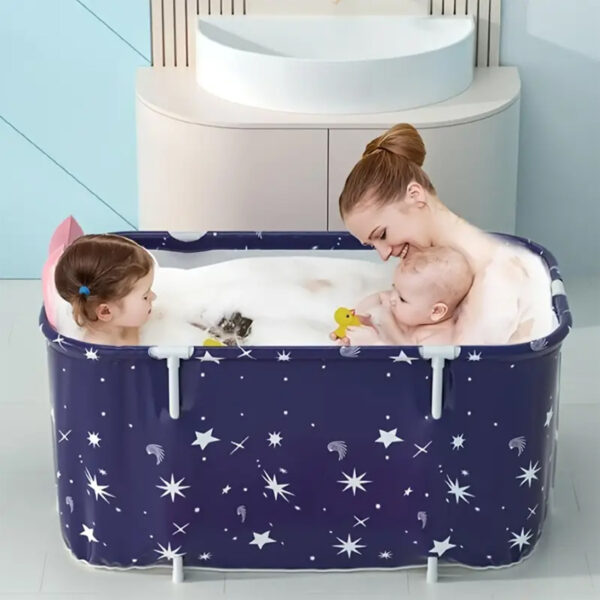 Foldable Bathtub for Adults, Thick Durable PVC, Portable, Big Capacity Tub Bath, Collapsible with Backrest, with Drain Valve 120x60x50cm