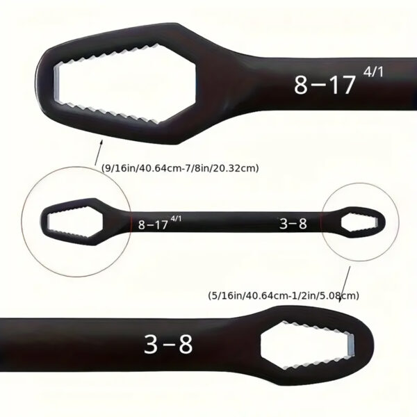 Universal Wrench Adjustable Self-Tightening, 3-17mm Grip Range, Heavy Duty Double End Spanner Ideal for Car Bike and Home Repair