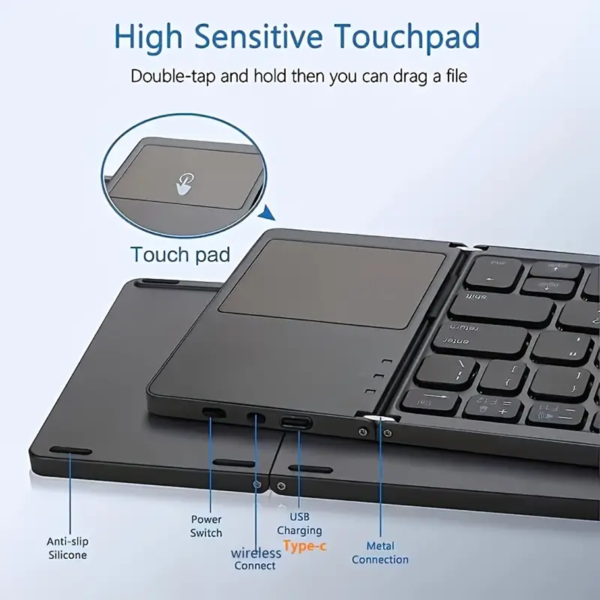 Foldable Portable Keyboard, Frosted Feel Touchpad, Lightweight, IOS Android and Windows Compatible - Image 4