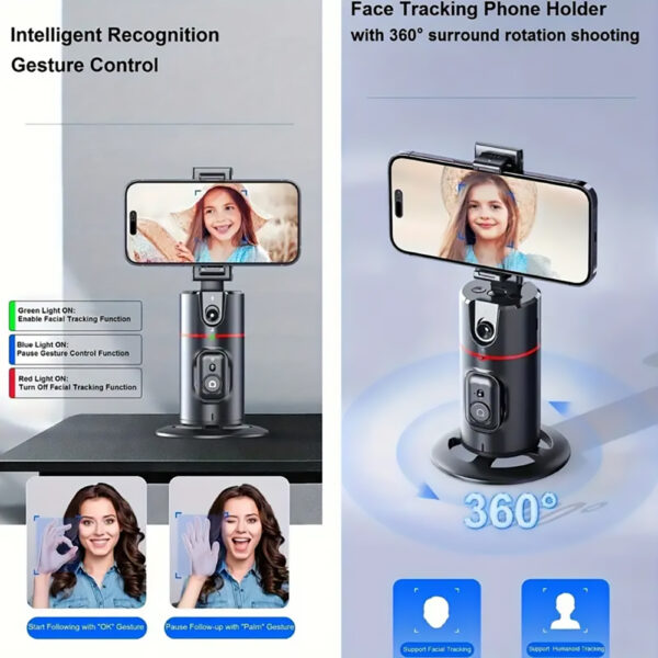 360° Auto FaceTraking AI-Powered Smart Gimbal for Live Streaming, Vlogging, Rotatable and Foldable Phone Holder with Tripod Stand, Remote Control - Image 4