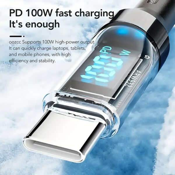 120W Super Fast Charging Cable USB Type C with LCD Display Quickly Charges Laptops, Tablets, Smartphones and Other Wearable Electronic Devices - Image 3