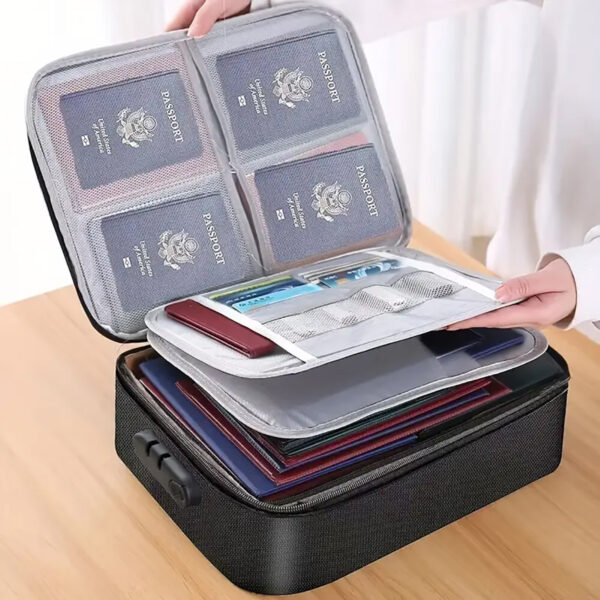 Multi-Layer File Organizer Bag With Built-in Lock, Portable, Water-Resistant, Fireproof  and Anti-Theft Design