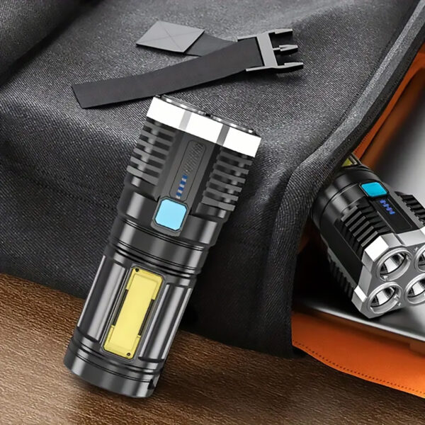 LED Flashlight With COB Side Light, 4 Modes light, ideal for outdoor activities, emergency light and more