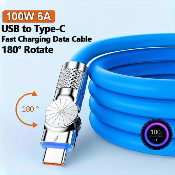 100W 6A Super Fast Charging USB-C to USB-A Cable, 2m Length, Universal Compatibility, Compatible Android and iOS devices Blue Color - Image 4