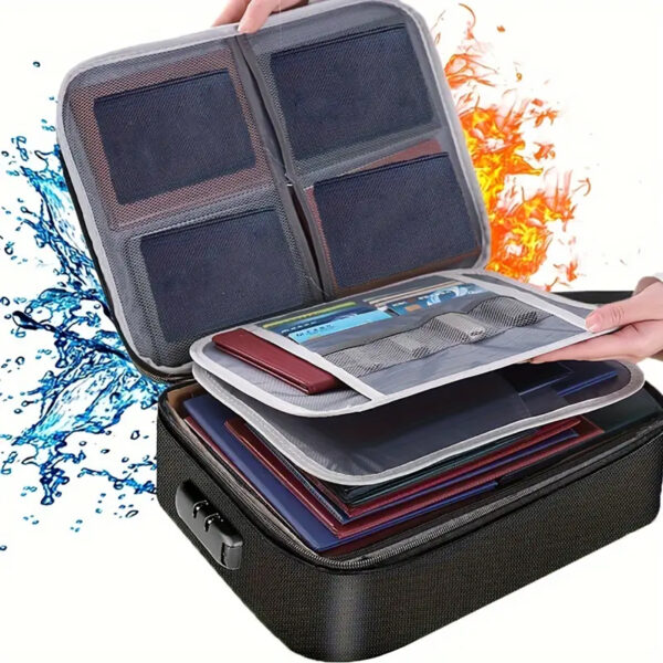 Multi-Layer File Organizer Bag With Built-in Lock, Portable, Water-Resistant, Fireproof  and Anti-Theft Design - Image 2