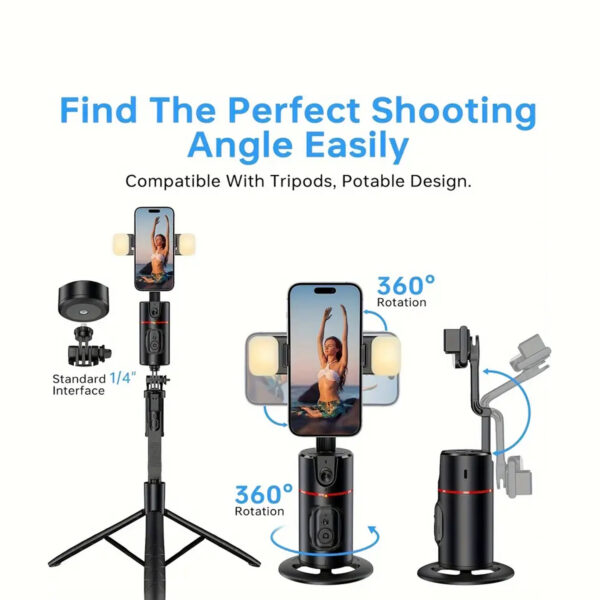 360° Auto FaceTraking AI-Powered Smart Gimbal for Live Streaming, Vlogging, Rotatable and Foldable Phone Holder with Tripod Stand, Remote Control - Image 8