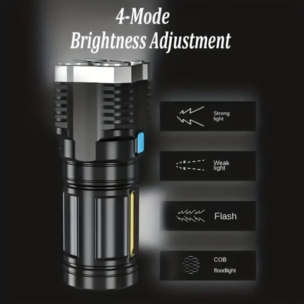 LED Flashlight With COB Side Light, 4 Modes light, ideal for outdoor activities, emergency light and more - Image 4