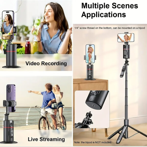 360° Auto FaceTraking AI-Powered Smart Gimbal for Live Streaming, Vlogging, Rotatable and Foldable Phone Holder with Tripod Stand, Remote Control - Image 9