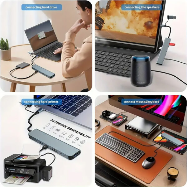 8-in-1 USB Hub, 4 USB Ports, 1 USB-C Port, TF/SD Card Reader, Audio Output, Tablet/Laptop/Mobile Phone Compatible - Image 6