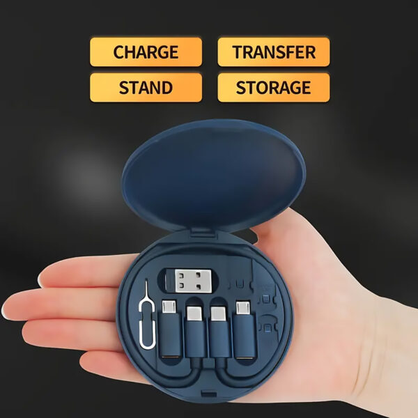 Multi-Port USB Charging Adapter Cable Kit, USB A & Type C to Micro/Type C, Fast Data Transfer, Card Storage, Phone Holder, Compact Design