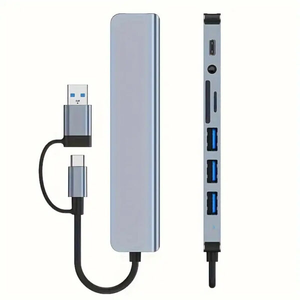 8-in-1 USB Hub, 4 USB Ports, 1 USB-C Port, TF/SD Card Reader, Audio Output, Tablet/Laptop/Mobile Phone Compatible - Image 4