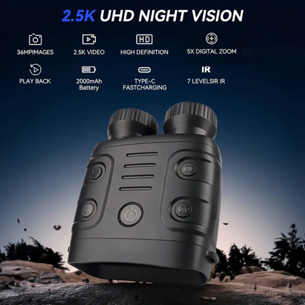 10X High-Definition Night Vision Binoculars, 25mm Objective Lens, USB Rechargeable, Infrared Binocular, 10X Zoom, 7-Level IR, Manual Focus