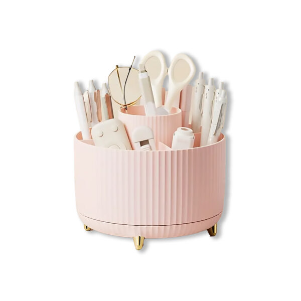 360° Rotating Cosmetic Organizer, 5 Compartments, Plastic, Stripe Design (Pink Color) - Image 2