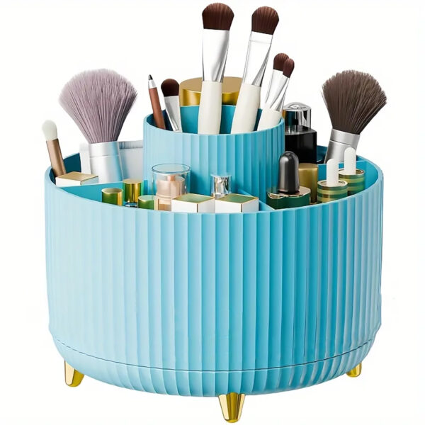 Cosmetic Organizer 360° Rotating , 5 Compartments, Plastic, Stripe Design (Blue Color) - Image 3