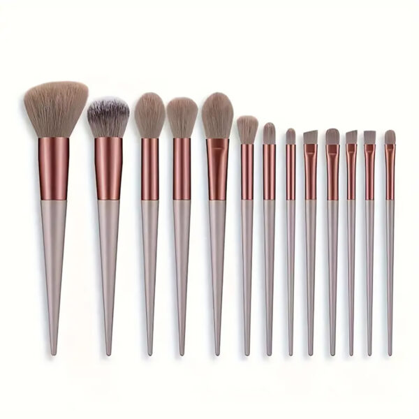 Makeup Brush Set of 13 Pieces Coffee Color brushes, Soft Synthetic Bristles, With Travel Pouch - Image 7