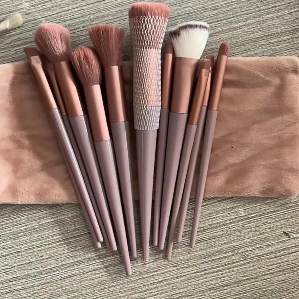 Makeup Brush Set of 13 Pieces Coffee Color brushes, Soft Synthetic Bristles, With Travel Pouch - Image 2