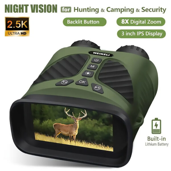 Digital Night Vision Binoculars, 8X Zoom, 25mm Lens, 3-inch IPS Screen, Rechargeable Battery, USB Charging