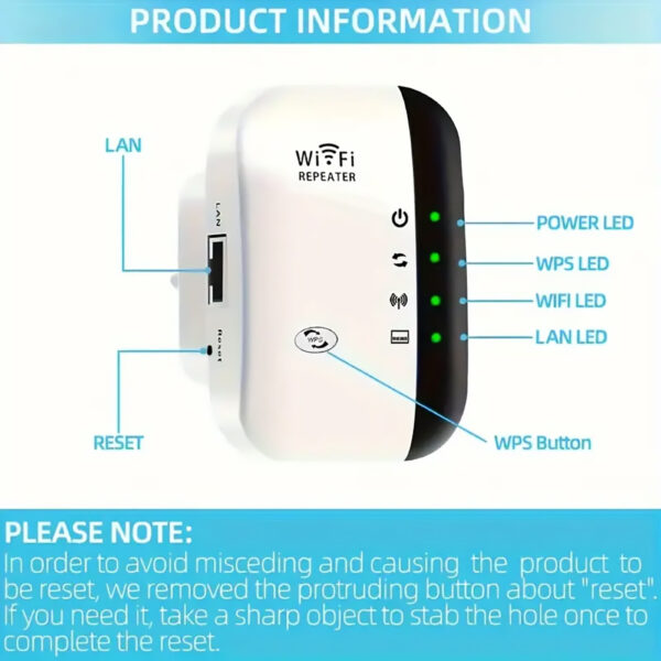 WiFi Signal Extender, 300 Mbps, 35 Device Support, Ethernet Port, One-Tap Setup - Image 2