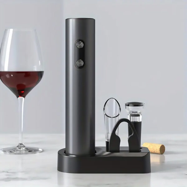 Electric Wine Opener Set, 5-in-1, Automatic Bottle Opener with Foil Cutter, Pourer, Preserver, Storage Base - Image 8