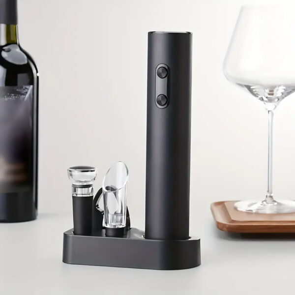 Electric Wine Opener Set, 5-in-1, Automatic Bottle Opener with Foil Cutter, Pourer, Preserver, Storage Base - Image 3